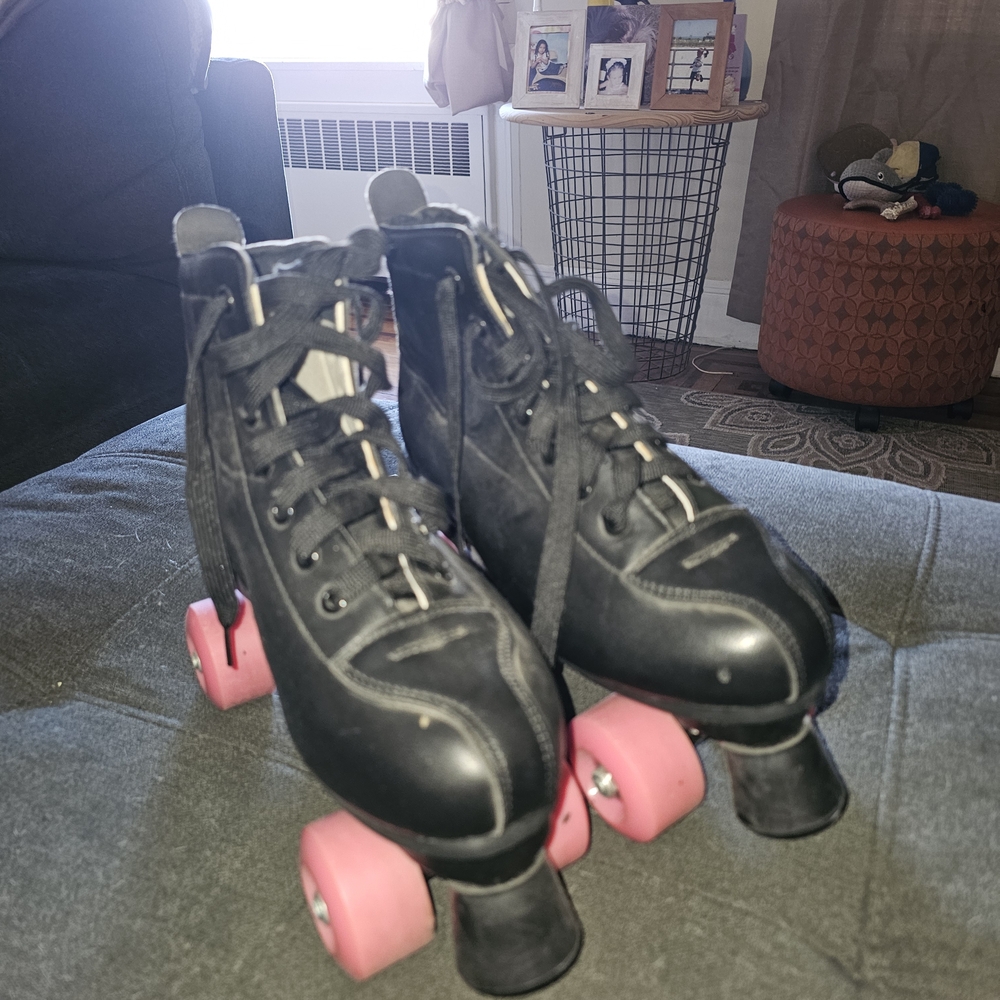 Black Roller Skates with Pink Wheels. Only Use Once.